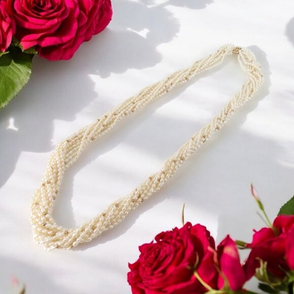 Freshwater Seed Pearl Multi Strand Necklace 10K Gold Clasp C Tanner Elegant Rope - Picture 2 of 9